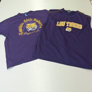 Two LSU Tigers Purple Size XL Shirts, one tee, one sleeveless jersey